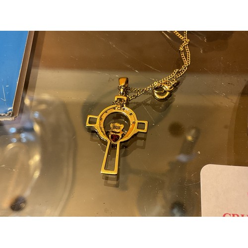 471 - Marked 925 signed swan brooch, 925 cross & necklace & sterling brooch