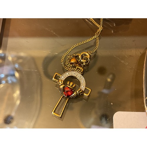 471 - Marked 925 signed swan brooch, 925 cross & necklace & sterling brooch