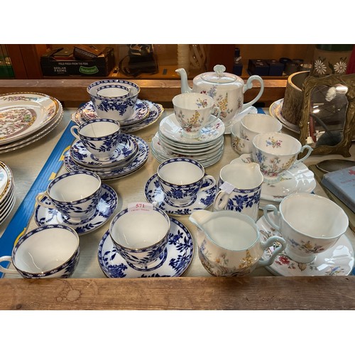 571 - Part Windsor tea set & blue & white tea set