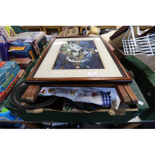 331 - 2 boxes of home misc, with table & picture