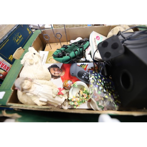 331 - 2 boxes of home misc, with table & picture