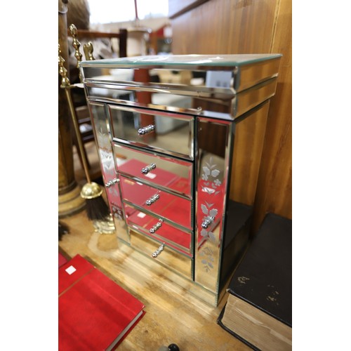 353 - Mirror jewellery box/cabinet 2 swing sides, 5 drawers & lift up top