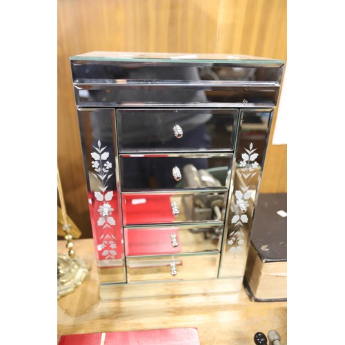 353 - Mirror jewellery box/cabinet 2 swing sides, 5 drawers & lift up top