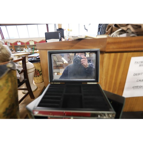 353 - Mirror jewellery box/cabinet 2 swing sides, 5 drawers & lift up top