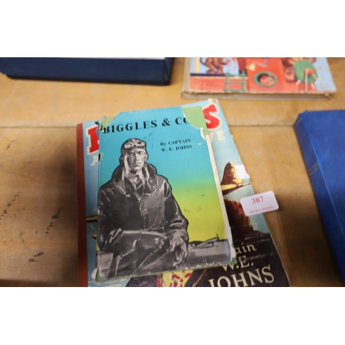 387 - Biggles books, incl 1st edition 'Biggle goes to school' with dust jacket
