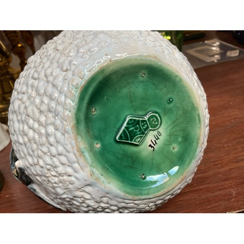 568A - George Jones majolica jug modeled as a swallow or swift building a nest AF (minor break to tail)