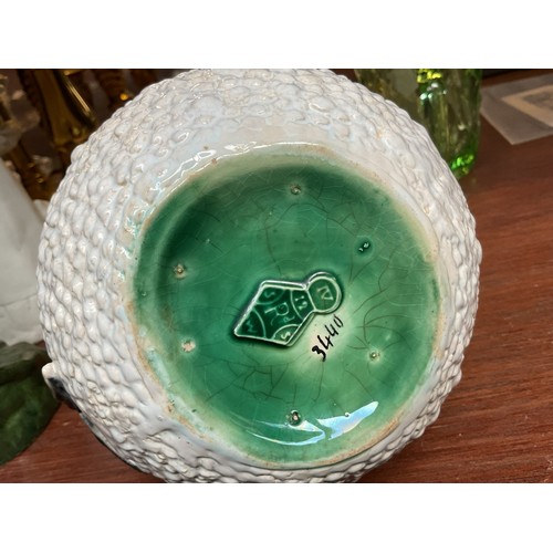 568A - George Jones majolica jug modeled as a swallow or swift building a nest AF (minor break to tail)