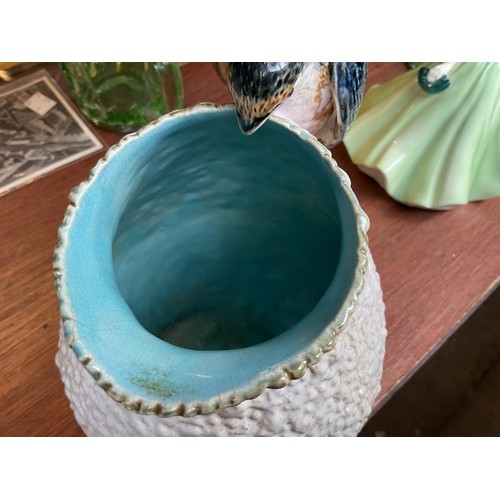 568A - George Jones majolica jug modeled as a swallow or swift building a nest AF (minor break to tail)