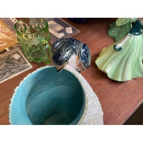 568A - George Jones majolica jug modeled as a swallow or swift building a nest AF (minor break to tail)