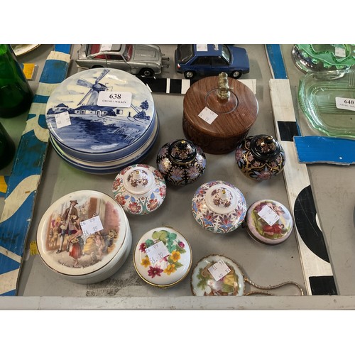 638 - Delft, enameled, pot, wood - all small trinket boxes
