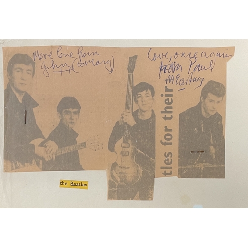 11 - THE BEATLES - JOHN LENNON AND PAUL MCCARTNEY - 1962 AUTOGRAPHS. A mounted, framed and glazed display... 