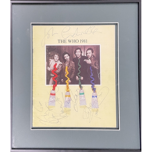 8 - THE WHO - A FULLY SIGNED 1981 CONCERT PROGRAMME. A mounted, framed and glazed display (double sided ... 