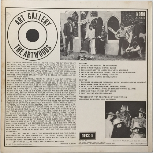 13 - THE ARTWOODS - ART GALLERY LP (UK MONO ORIGINAL - DECCA - LK 4830) THE ARTWOODS - ART GALLERY LP (UK... 