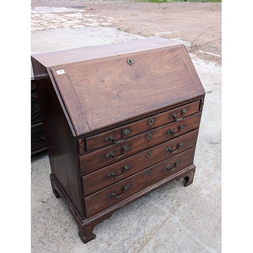 38 - Antique Bureau, With drop down Front revealling inner compartments. 4 Drawer, Heavy And well Built !... 