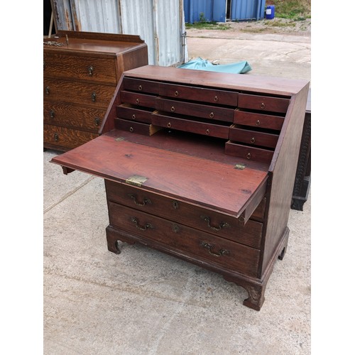 38 - Antique Bureau, With drop down Front revealling inner compartments. 4 Drawer, Heavy And well Built !... 