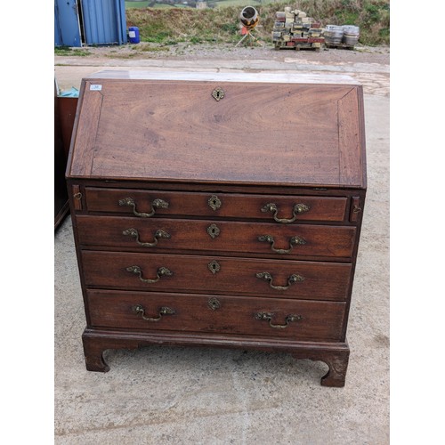 38 - Antique Bureau, With drop down Front revealling inner compartments. 4 Drawer, Heavy And well Built !... 