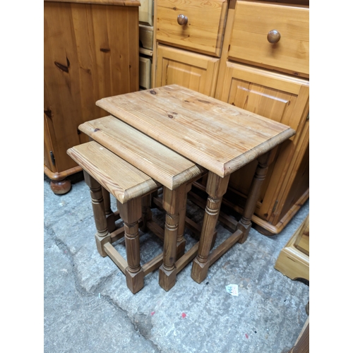 3 - Solid Pine Graduated Nest Of Tables 
Largest 52cm by 36cm by 50cm


Good Condition Typical Age Relta... 