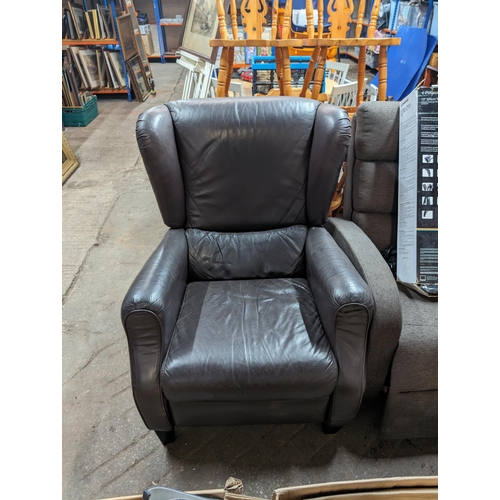 11 - Brown Leather Recliner
80cm by 80cm by 102cm
Good Condition With Minor Age Related Wear - Very Comfy... 