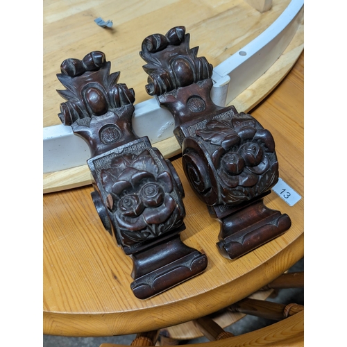 33B - Pair of Mahognay Corbels With Well Carved Rose Design 
26 x 8 x 8