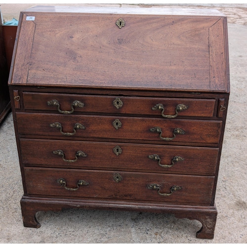 38 - Antique Bureau, With drop down Front revealling inner compartments. 4 Drawer, Heavy And well Built !... 