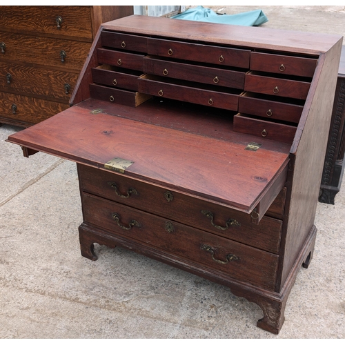 38 - Antique Bureau, With drop down Front revealling inner compartments. 4 Drawer, Heavy And well Built !... 