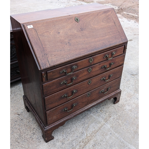 38 - Antique Bureau, With drop down Front revealling inner compartments. 4 Drawer, Heavy And well Built !... 