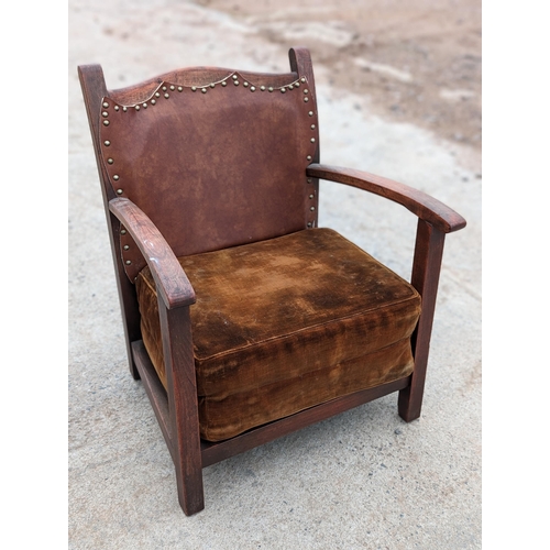 38B - Antique Childs Chair With Seatpad & Leather Back, Along with an Antiue Church Chair. Really Unusual ... 