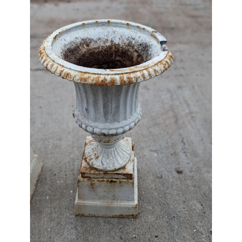 43D - Pair Victorian Campana Pedestal Fluted Urns Each one Raised On a Raised Pedestal. Note Damage to Rim... 