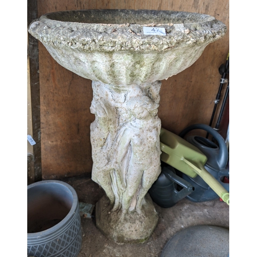 47 - Early 20C Impressive Concrete Figural Birdbath - Very Heavy!
50 x 80