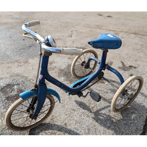 49 - Vintage Raleigh Metal Childrens Trike, Solid Wheels Mechanical Break - For Restoration