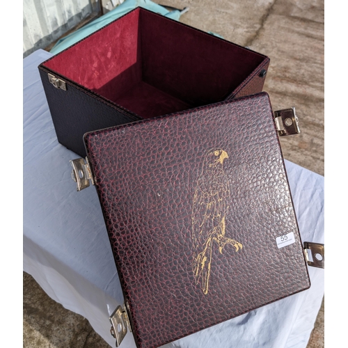 55 - Leather Decorated Box With Falcon Design
Silk Velvet Style Lining 
35x 27 x 38