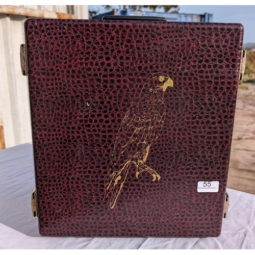 55 - Leather Decorated Box With Falcon Design
Silk Velvet Style Lining 
35x 27 x 38