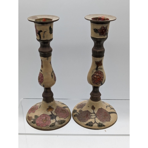 101A - 3 Pairs Vintage Candlesticks - Large Pair French Chamber Style, One Art Deco Hand Painted Pair, And ... 