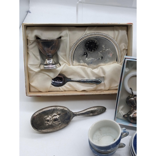 103 - Excellent Bundle Of Vintage Christening Gifts - Silverplated Rattles, Moneyboxes, Ornaments And Gift... 