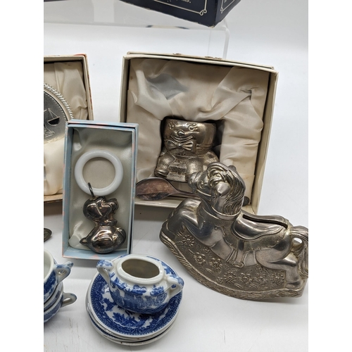 103 - Excellent Bundle Of Vintage Christening Gifts - Silverplated Rattles, Moneyboxes, Ornaments And Gift... 