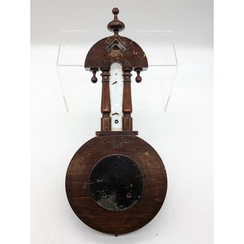 109 - Victorian Well Carved Wooden Hanging Wall Barometer - C1920 41 x 18cm