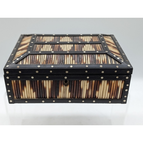 117 - Victorian Anlgo Indian Ebony And Porcupine Quill Box Plus One Other Handmade Box 28x31x16 Wooden Box... 