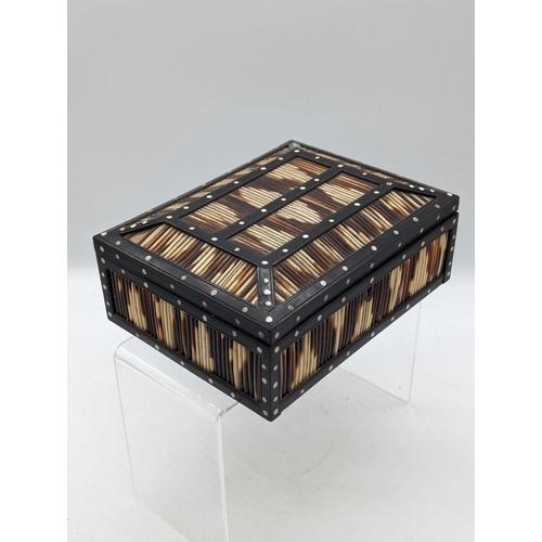 117 - Victorian Anlgo Indian Ebony And Porcupine Quill Box Plus One Other Handmade Box 28x31x16 Wooden Box... 