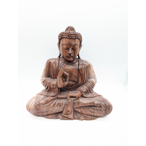 131 - Hand Carved Sitting Buddha Statue, Indonesian Bali Rootwood 30x35cm