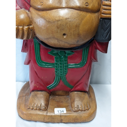 134 - Large Heavy Teak Hand Carved Buddha Statue, Fabulously Carved And Hand Painted 35x64cm