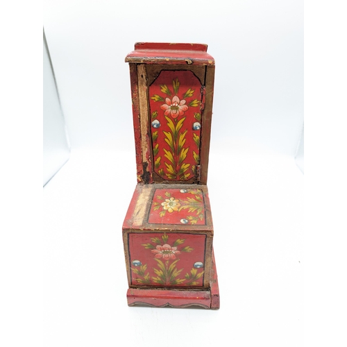 136 - Antique Hand Made Likely Tibetan  / Folk  Table Top Cabinet/Jewellery Box. Hand Painted, Appears of ... 