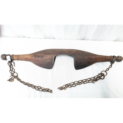 137 - Fabulous Antique Dairy / Milkmaids Yoke Likely Late 18th Century, Original Ironwork And Chains. Init... 