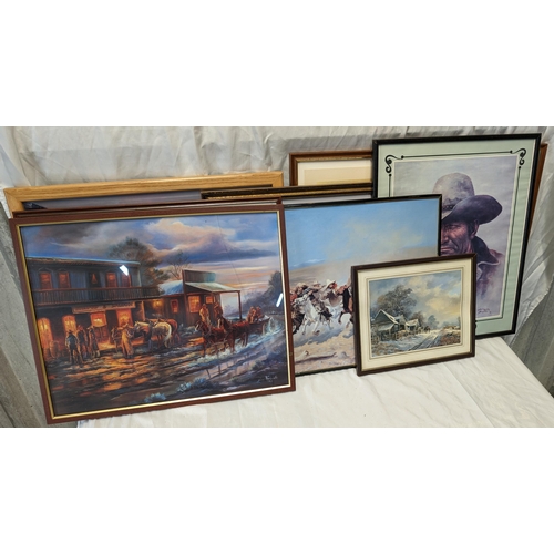 141 - Large Bundle Of Western Style Prints, Various Artists. Largest 64x49cm