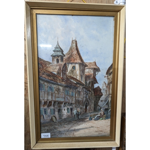 144 - Well Executed Original Watercolour / French Medieval Street Possibly Rouen, Signed Ravenauy ? Framed... 