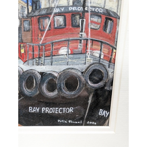 155 - STAR LOT - Original Mixed Media Brixham Harbour Scene - Original Artwork Julia Finzel - Local Intere... 