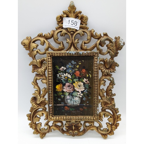 158 - Pair Gilt Framed Floral Paintings - Note Losses to Frames Signed Van Peer Largest 20x30cm