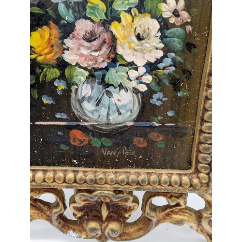 158 - Pair Gilt Framed Floral Paintings - Note Losses to Frames Signed Van Peer Largest 20x30cm