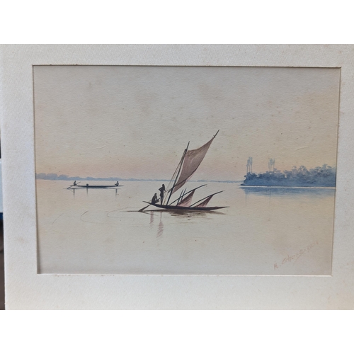 171 - Trio Of Fantastic Tonal Watercolours  - Asian Junkboat Landscapes Signed Kebose 1930 Largest 39x29cm