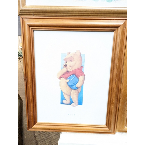 181 - Quantity Winnie The Pooh Prints And Winnie The Pooh Mirror Excellent Condition(4) All In Pine Frames... 