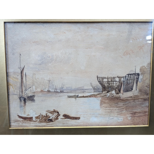 187 - Pair Antique Watercolours Boating, Lakeland and Marshland Scenes Appear unsigned 45x28cm & 59x45cm